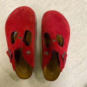 COPY - Birkenstock red suede clogs (rare and discontinued model)